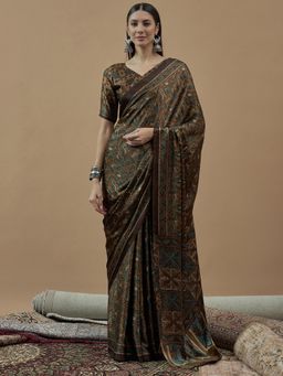 Sareemall - Womens Georgette Camel Brown Printed Designer Saree with Unstitched Blouse