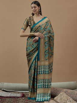 Sareemall - Womens Georgette Brown Printed Designer Saree with Unstitched Blouse