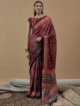Sareemall - Womens Georgette Red Printed Designer Saree with Unstitched Blouse