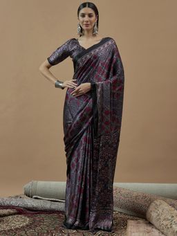 Sareemall - Womens Georgette Lavender Printed Tassels Saree with Unstitched Blouse