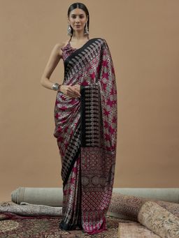 Sareemall - Womens Moonga Silk Wine Printed Designer Saree with Unstitched Blouse
