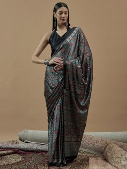Sareemall - Womens Chiffon Sea Green Printed Designer Saree with Unstitched Blouse