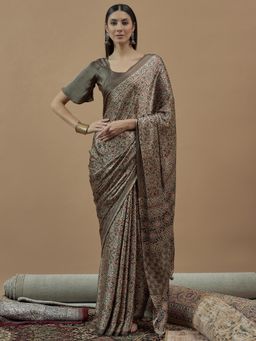 Sareemall - Womens Chiffon Beige Printed Designer Saree with Unstitched Blouse