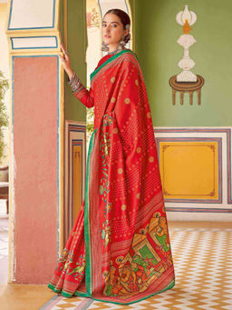 Sareemall - Womens Silk Blend Red Printed Designer Saree with Unstitched Blouse