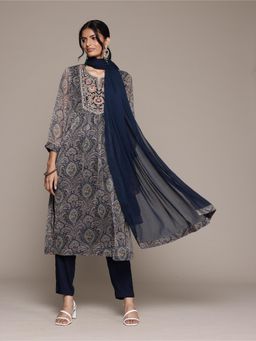 Aarke Ritu Kumar - Navy Blue Cassandra Kurta with Pant and Dupatta (Set of 3)