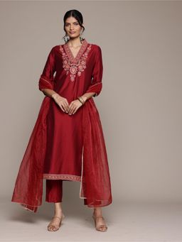 Aarke Ritu Kumar - Red Scarlett Kurta with Pant and Dupatta (Set of 3)