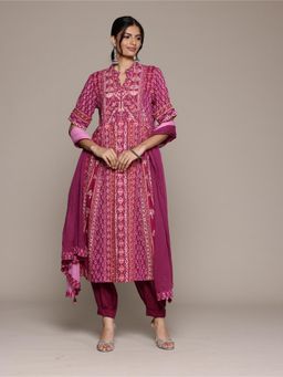 Aarke Ritu Kumar - Pink Printed Mosaico Kurta with Salwar and Dupatta (Set of 3)