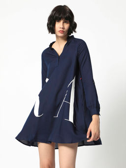 RAREISM - Navy Blue Rare Branding Print Mini Dress