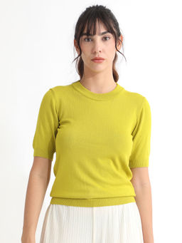 RAREISM - Yellow Half Sleeve Round Neck Sweater