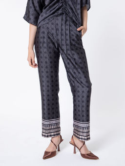 RAREISM - Black Geometric Print Mid Rise Trousers