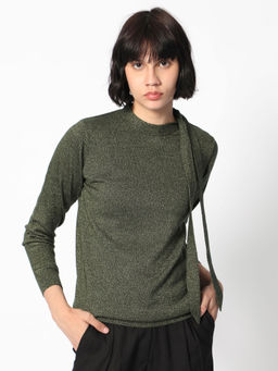 RAREISM - Green High Neck Full Sleeve Sweater