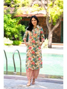 GAYRAA - Multi Colour Printed Cotton Afghani Kurta with Salwar (Set of 2)