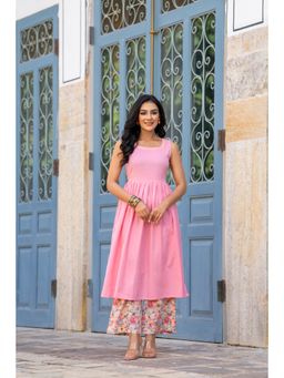 GAYRAA - Peach Cotton Zari Kurta with Palazzo (Set of 2)