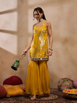 Mabish By Sonal Jain - Yellow Kurta with Sharara (Set of 2)