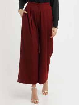 Zink London - Womens Maroon Solid Pants