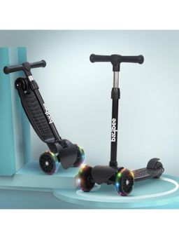 BAYBEE - Black Foldable Kids Scooter with 4 Height Adjustable Handle & Brake, LED PU