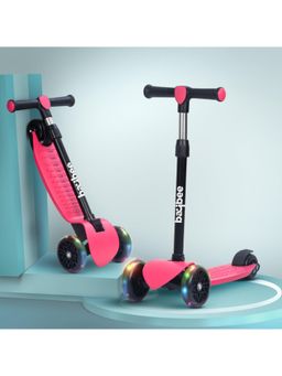 BAYBEE - Dark Pink Foldable Kids Scooter with 4 Height Adjustable Handle & Brake