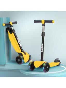 BAYBEE - Yellow Foldable Kids Scooter with 4 Height Adjustable Handle & Brake