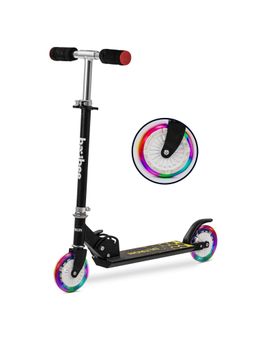 BAYBEE - Black 2 Wheel Kids Scooter with Foldable 4 Height Adjustable Handle Flashing LED