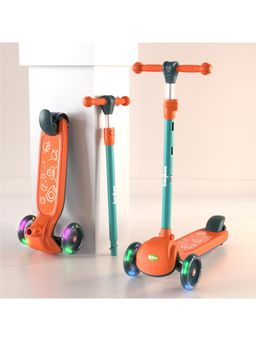 BAYBEE - Orange 3-Wheel Skate Scooter for Kids, Adjustable Handle, LED PU Wheels Brake