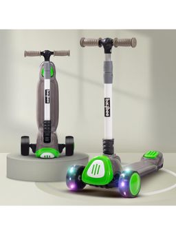 BAYBEE - Grey/Green 3-Wheel Skate Scooter for Kids, Adjustable Handle LED PU Wheels