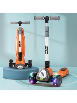 BAYBEE - Orange/Grey 3-Wheel Skate Scooter for Kids, Adjustable Handle LED PU Wheels