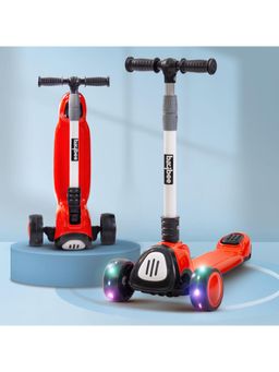 BAYBEE - Red/Black 3-Wheel Skate Scooter for Kids, Adjustable Handle LED PU Wheels