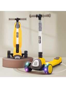BAYBEE - Yellow/Grey 3-Wheel Kids Skate Scooter with Adjustable Handle, LED PU Wheels