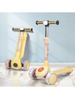 BAYBEE - Yellow 3 Wheel Kids Scooter with Height Adjustable & Music Kick Scooter with LED