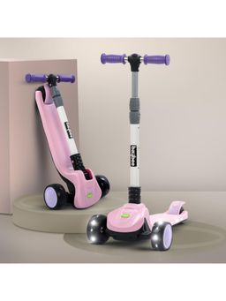 BAYBEE - Pink Foldable Skate Scooter with 3 Height Adjustable & Music