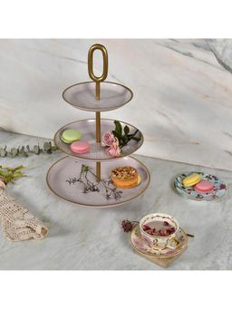 Living With Elan - Wicker Embossed Knob 3 Tier Round Mild Steel Cake & Dessert Stand (Petal Pink)