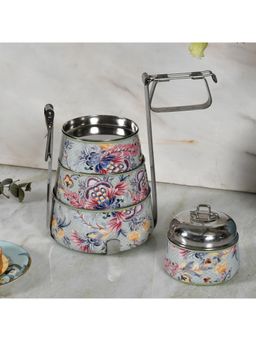 Living With Elan - Gingham & Blooms Stainless Steel Leak-Proof 4 Tier Compartment Lunch Box