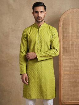 Jompers - Green Men's Cotton Blend Woven Design Kurta