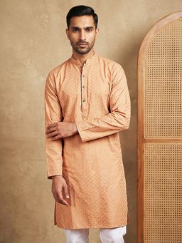 Jompers - Peach Men's Cotton Blend Woven Design Kurta