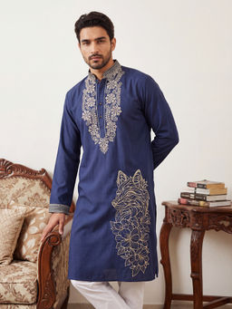 Jompers - Navy Blue Japanese Embroidered Kurta