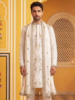 Jompers - Cream Men's Embroidered Kurta with Dupatta