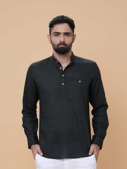 EKATVA ETHNIC - Men’s Black Linen Kurta