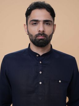 EKATVA ETHNIC - Men’s Navy Blue Linen Kurta
