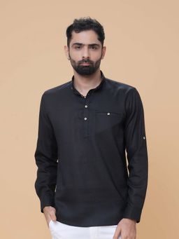 EKATVA ETHNIC - Men’s Black Linen Kurta