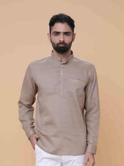 EKATVA ETHNIC - Men’s Sand Linen Brown Kurta