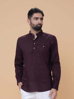 EKATVA ETHNIC - Men’s Wine Linen Kurta