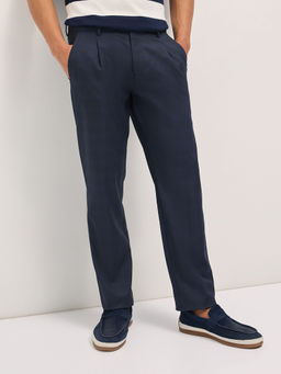 The Bear House - Men Blue Regular Fit Formal Trouser