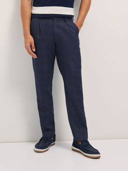 The Bear House - Men Blue Regular Fit Formal Trouser