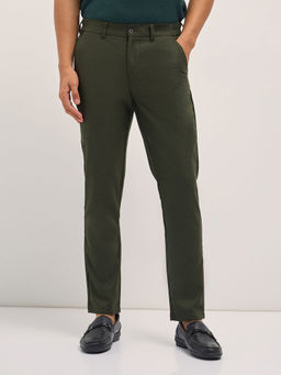The Bear House - Men Olive Slim Fit Formal Trouser