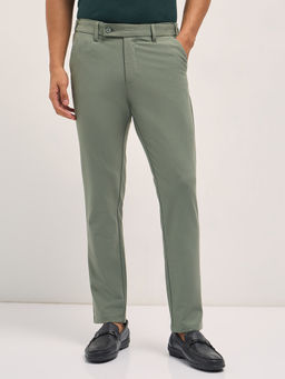 The Bear House - Men Green Slim Fit Formal Trouser