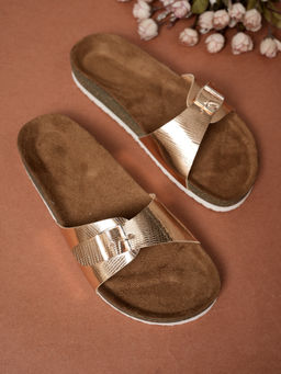 MOZAFIA - Women Flat Slip On Sandals Rose Gold