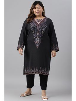 W - Black Woven Winter Kurta