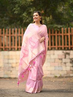 Odette - Pink Soft Mulberry Silk Exclusive Woven Designer Saree with Unstitched Blouse