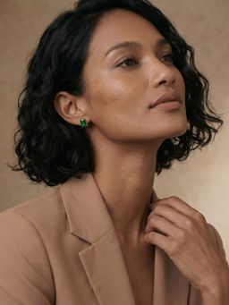Palmonas - Green Emerald Bar Edge Stud Earrings