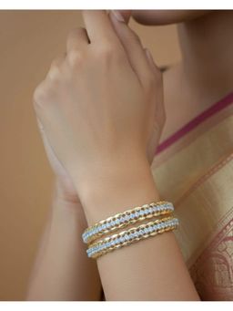 ZEVARLY - White Sparkling CZ American Stones Bangles (Pack of 2)